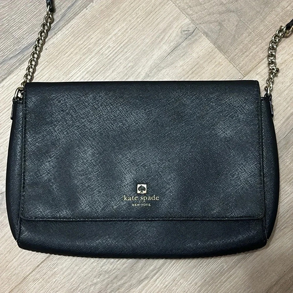Kate Spade Black Leather Flap Crossbody Bag with silver hardware details - Picture 2 of 14